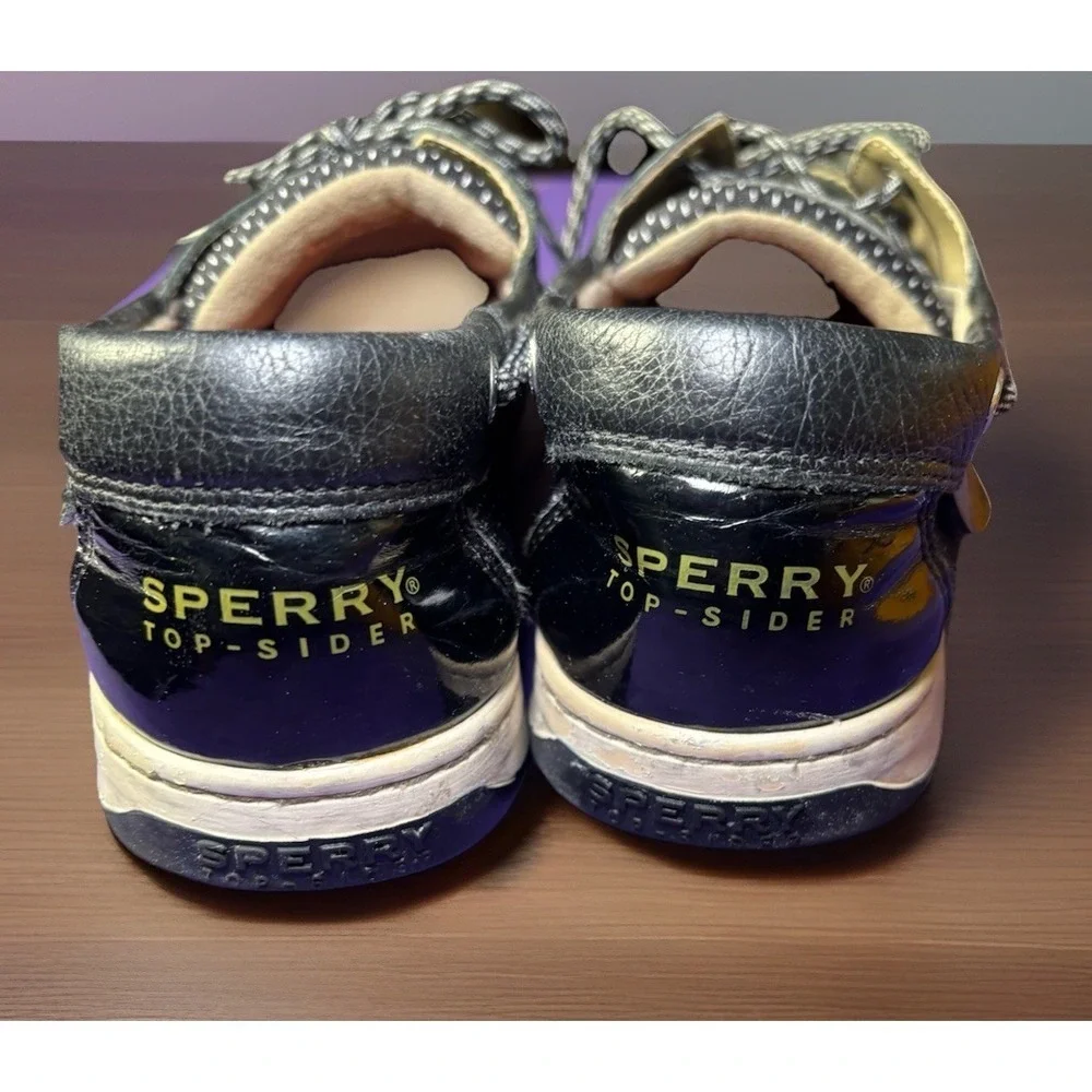 Sperry Top Sider Womens 11M Black Leather Boat Shoes Lace Up Casual Comfort